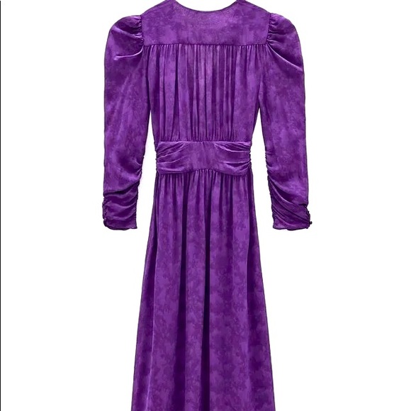 ZARA JACQUARD PUFF SLEEVE MIDI DRESS - Picture 3 of 14